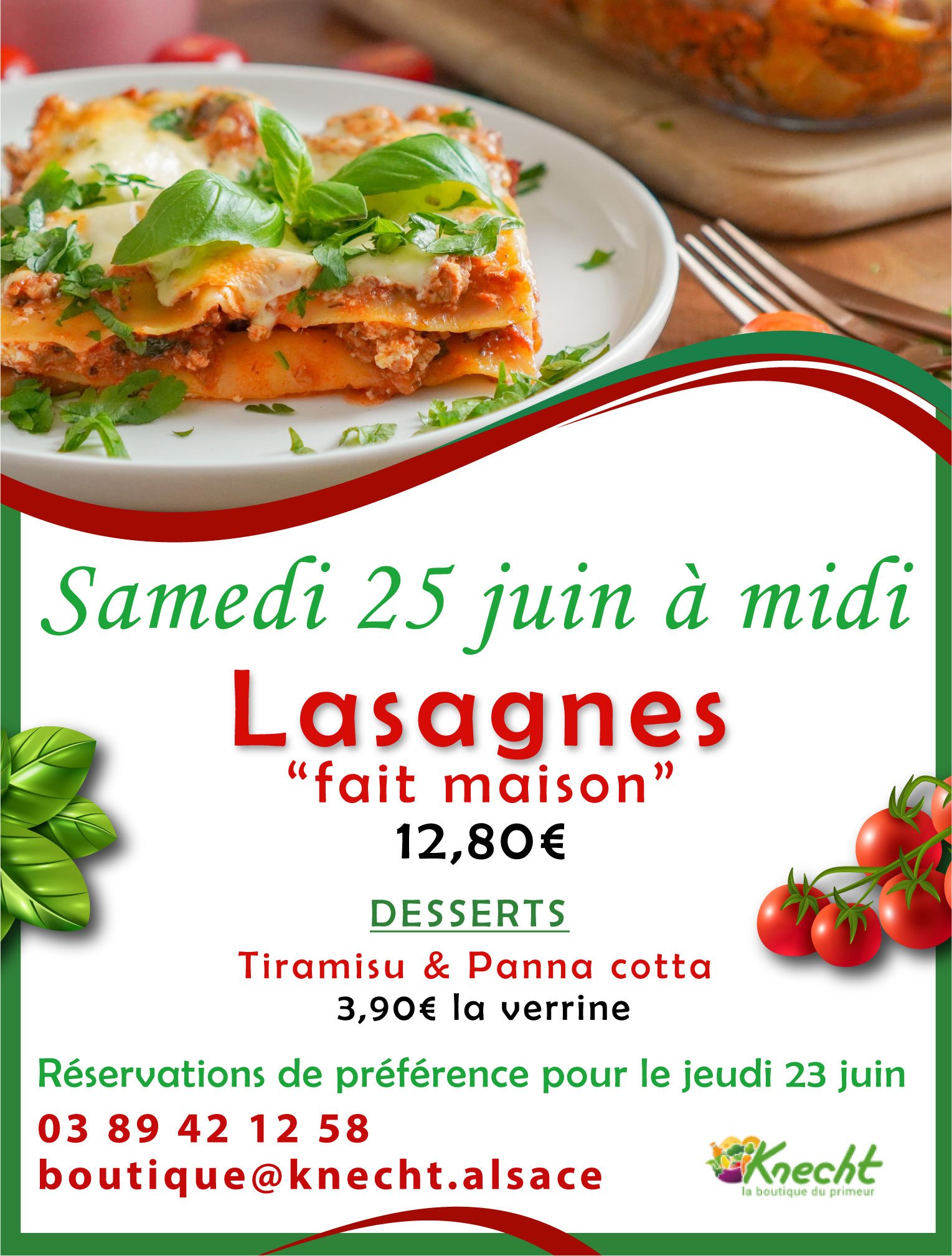 lasagnes à emporter 25 juin 2022